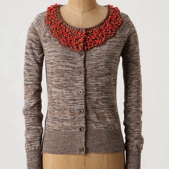 Anthropologie Moth Jewelers Choice Heather Brown Spice Cardigan Women’s Sz Small - Picture 4 of 12